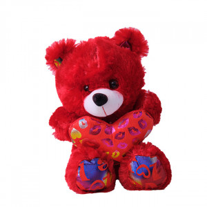 Ursulet de plus Coco, cu inimioara, inaltime 30cm, Rosu