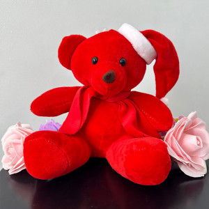 Ursulet de plus Criss, cu fular, caciula si sunete, inaltime 17 cm, Rosu 1