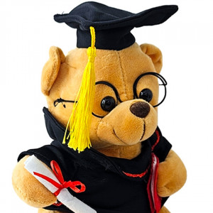 Ursulet de plus Graduate Teddy, cu toca, roba, ochelari si diploma, Inaltime 23 cm, Bej/Negru - Img 3
