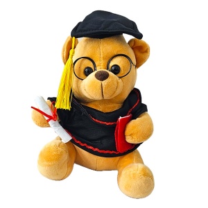 Ursulet de plus Graduate Teddy, cu toca, roba, ochelari si diploma, Inaltime 18 cm, Bej/Negru