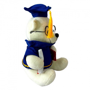 Ursulet de plus Graduate Teddy, cu toca si diploma de absolvire, Inaltime 25 cm, Alb cu albastru