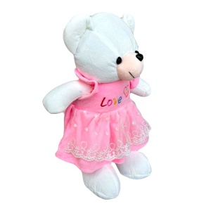 Ursulet de plus Rozina, cu rochita, Inaltime 40 cm, Roz 