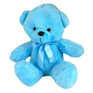 Ursulet de plus Tobi, cu fundiță, Inaltime 24 cm, Albastru