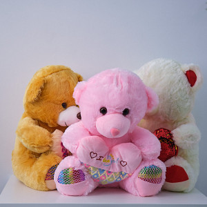 Ursulet de plus Twinkle, cu inimioara, inaltime 37 cm, Roz Deschis
