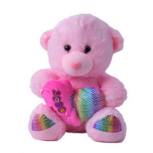 Ursulet de plus Twinkle, cu inimioara, inaltime 37 cm, Roz Pal