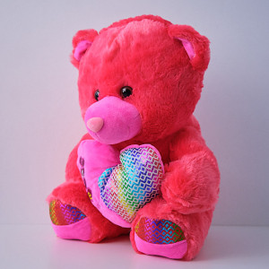 Ursulet de plus Twinkle, cu inimioara, inaltime 37 cm, Roz