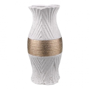 Vaza Luxury Line din ceramica, cu linii si accente aurii, 11x24 cm, Alb