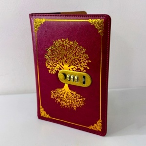Agenda Copacul Vietii, din piele ecologica, cu cifru numeric, Rosu-Auriu, 22x15 cm - Img 3