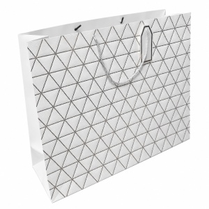 Ambalaj pentru cadouri, punga mare cu model geometric si manere din snur, 50 x 40 x 15 cm, Alb-negru - Img 5