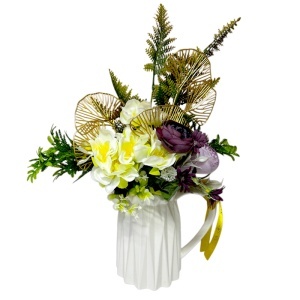 Aranjament floral decorativ in vaza ceramica cu accente aurii