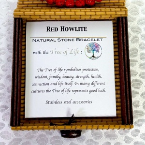 Bratara Red Howlite, din pietre naturale, in cutie cadou, Rosu - Img 6
