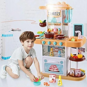 Bucatarie de jucarie copii Home Kitchen cu accesorii, set interactiv cu plita si chiuveta, 3+ ani - Img 3