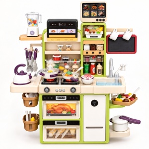 Bucatarie interactiva pentru copii Dream Kitchen, 93 cm, lumini, sunete, abur si apa, accesorii incluse, verde-crem, 3+ ani