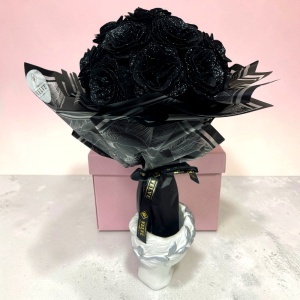 Buchet floral Glitter Black Roses cu 17 trandafiri decorativi negri premium, 40 cm - Img 4