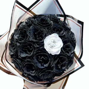 Buchet floral Glitter Black Roses cu 31 trandafiri negri decorativi premium, 40 cm - Img 4