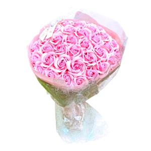 Buchet Pink Roses cu 51 trandafiri de sapun, 35 cm - Img 2
