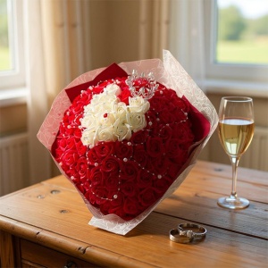 Buchet Royal Red cu 101 trandafiri de sapun si accesorii decorative, 40 cm - Img 6