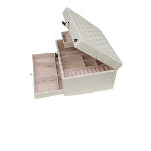 Caseta eleganta pentru accesorii si bijuterii  cu oglinda, din piele ecologica, crem