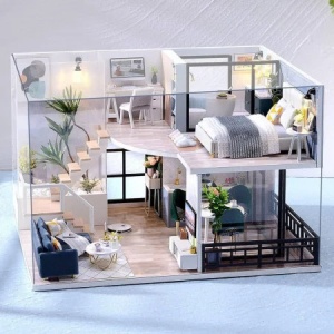 Casuta DIY miniatura moderna cu LED si music box, kit creativ premium 14+ ani - Img 2