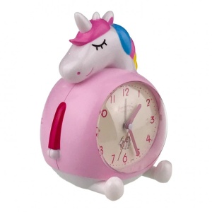Ceas de masa decorativ cu unicorn, muzica si lumini, roz, 15x17 cm - Img 4