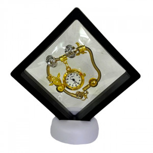 Ceas elegant Gold VSH cu pandativ, margele tip Murano si bratara reglabila, Negru - Img 7