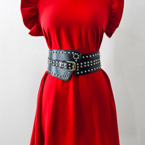 Centura corset cu catarama Teo Star, elastica, din piele ecologica cu detalii metalice, Negru - Img 5