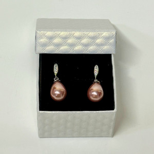 Cercei eleganti Pearls, accesorizati cu perle si pietre semipretioase, in cutie cadou, Rose