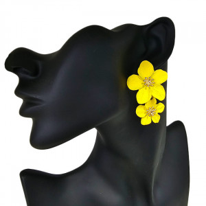 Cercei lungi Sublime Petunia, cu design floral, realistic, in cutie eleganta, Galben2