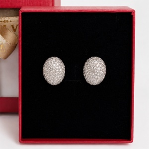 Cercei mici eleganti bombati cu cristale zirconiu cubic pave, in cutie cadou, Argintiu - Img 2