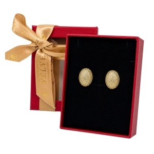 Cercei mici eleganti bombati cu cristale zirconiu cubic pave, in cutie cadou, Auriu