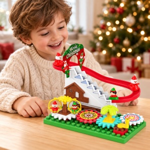 Circuit de Craciun pentru copii, cu tobogan, scara si figurine, 3 ani+ - Img 3