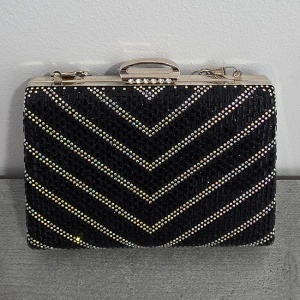 Clutch de umar SUN POP, cu strasuri multicolore, Negru - Img 5