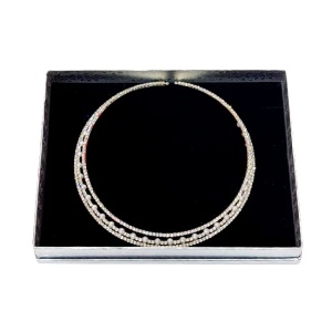 Colier cerc ChoKer rigid 3MOND, cu perle mici artizanale, Argintiu - Img 4