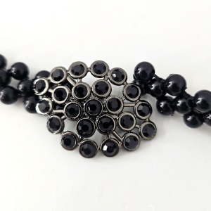 Curea dama, eleganta, din perle, model lat, catarama dreptunghiulara cristale, negru - Img 3
