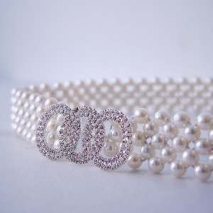 Curea elastica Pearly, catarama metalica decorativa si perle, Olimpic Alb 2