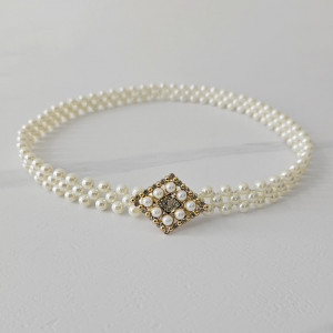 Curea elastica Pearly, catarama metalica decorativa si perle, Rhomb 1