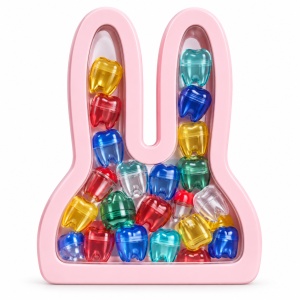 Cutie pentru pastrarea dintisorilor de lapte Rabbit, cu recipiente individuale colorate, roz