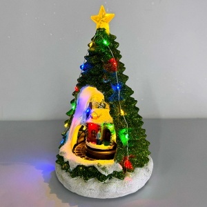 Decoratiune de Craciun ''Bradul luminos din sat", cu tren in miscare, luminite si colinde, 22 cm - Img 2
