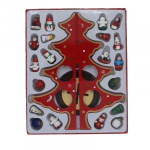 Decoratiune de Craciun, bradut si globulete in miniatura, rosu3