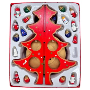 Decoratiune de Craciun, Cutie muzicala tip bradut cu globulete in miniatura, Rosu - 25 x 11cm - Img 1