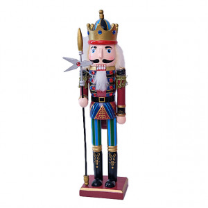 Decoratiune de Craciun, tip soldatel, Spargatorul de Nuci imbracat in uniforma festiva, Caporal , Albastru - Rosu, 38cm
