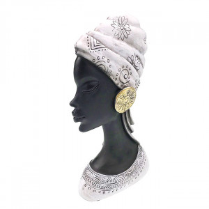 Decoratiune din rasina Moyoko Africa, bust feminin cu esarfa si cercei supradimensionati, 24x12cm, Argintiu 3