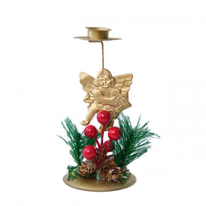 Decoratiune "Lumina Festiva" tip sfesnic metalic cu suport pentru o lumanare