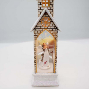 Decoratiune luminoasa, Capela cu Inger si porumbei, cu LED, Baza 5x5, inaltime 21 cm, Alb1