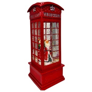 Decorațiune luminoasă și muzicală în formă de telefon londonez, cu decor de Crăciun, 27x10 cm, Rosu