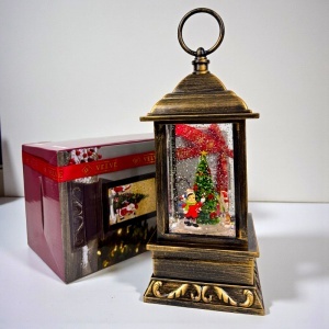 Decoratiune muzicala si luminoasa, Felinar Vintage, cu lumini calde, zapada si personaje in miscare, USB inclus, 24x10 cm - Img 4