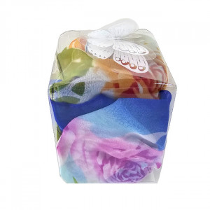 Esarfa lunga Elissa, cu textura de matase si imprimeu floral, ambalata in cutie transparenta, 150x50 cm 2
