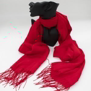Esarfa tip sal, din material subtire cu casmir, manusi asortate si ambalate in cutie cadou, Rosu, 178x72 cm