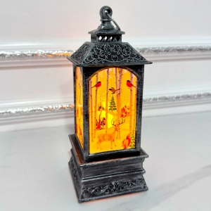 Felinar luminos decorativ Light and Magic, cu LED si peisaj de iarna, Cerb, Negru Antracit, 21X8X8 cm