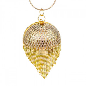 Geanta de ocazie, Shining Sphere, cristale, aspect geometric si laturi metalice, Auriu 1